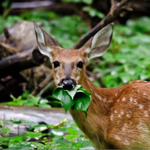White-tailed deer eating leaves